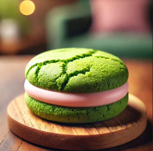 Matcha Sugar Cookie Sandwiches with Pink Frosting